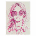 Pink fashion portrait line art with sunglasses for chic bedroom or studio decor.
