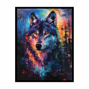 Vibrant neon wolf canvas print for dramatic modern wall decor.
