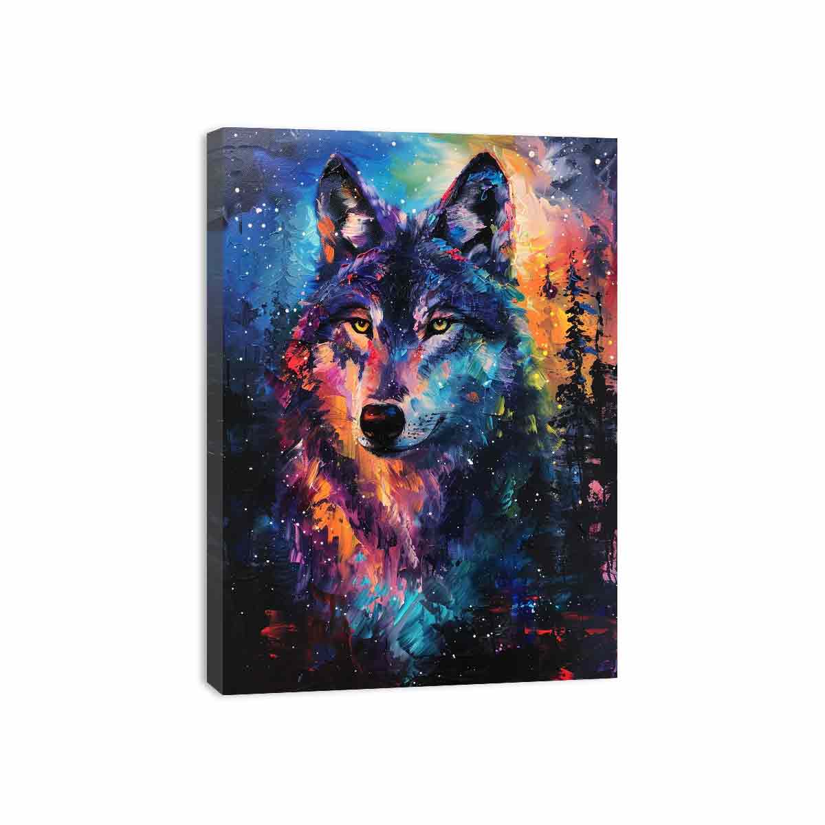 Vibrant neon wolf canvas print for dramatic modern wall decor.