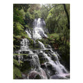 Forest waterfall canvas print for calming green nature wall decor.