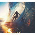 Surfer riding ocean wave canvas art for coastal living room decor.