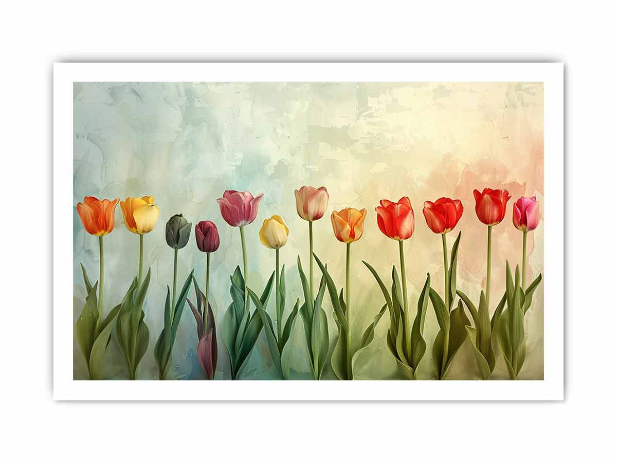 Colorful tulip floral canvas print for fresh spring home decor.