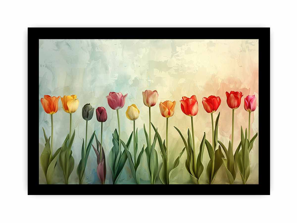 Colorful tulip floral canvas print for fresh spring home decor.