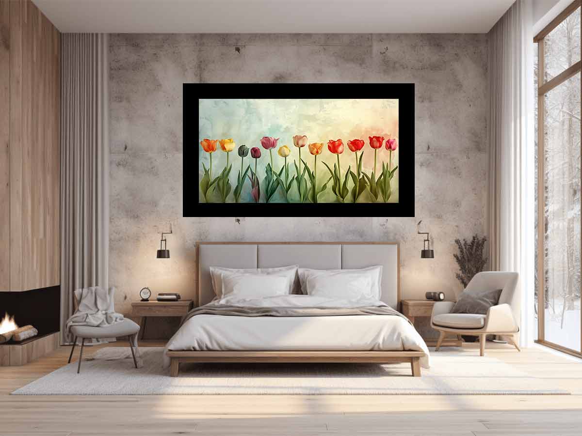 Colorful tulip floral canvas print for fresh spring home decor.