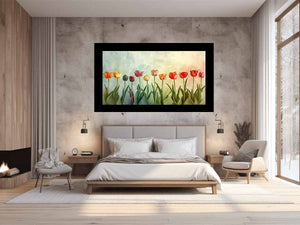 Colorful tulip floral canvas print for fresh spring home decor.