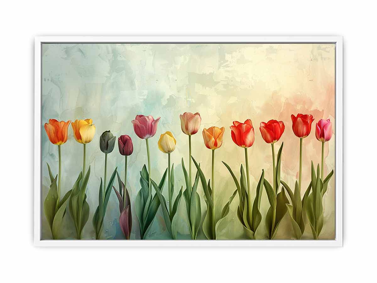 Colorful tulip floral canvas print for fresh spring home decor.
