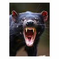Dramatic Tasmanian devil portrait canvas art with open mouth for bold modern wall decor.