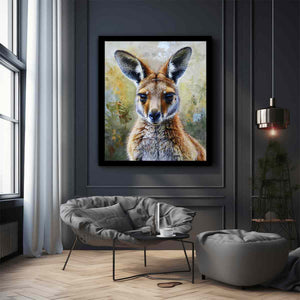 Soft kangaroo portrait canvas art with earthy tones for nursery bedroom or living room decor.