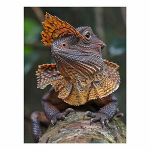 Amber frilled lizard wildlife canvas print for bold modern office decor.