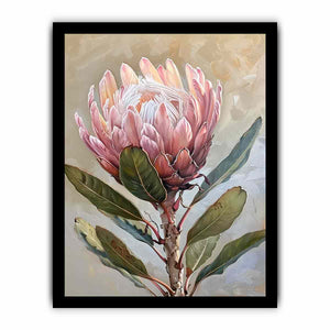 Blush protea botanical canvas art for elegant bedroom wall decor.