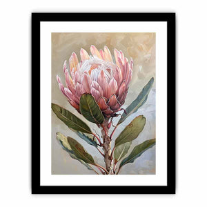 Blush protea botanical canvas art for elegant bedroom wall decor.