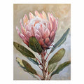 Blush protea botanical canvas art for elegant bedroom wall decor.