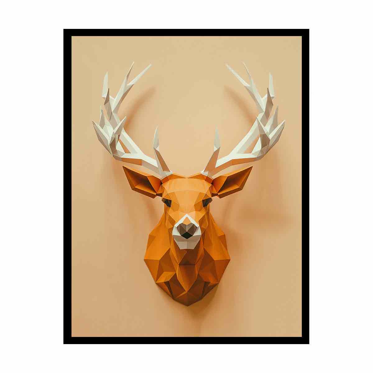 Geometric deer canvas art with antlers for modern entryway decor.