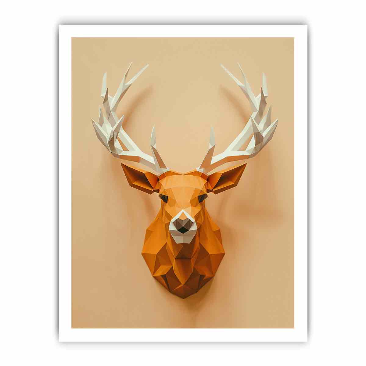 Geometric deer canvas art with antlers for modern entryway decor.