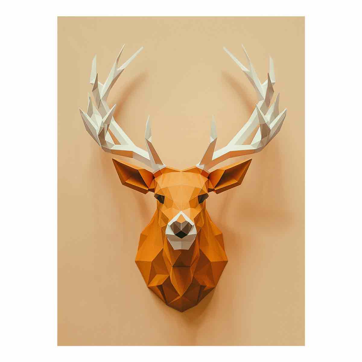 Geometric deer canvas art with antlers for modern entryway decor.
