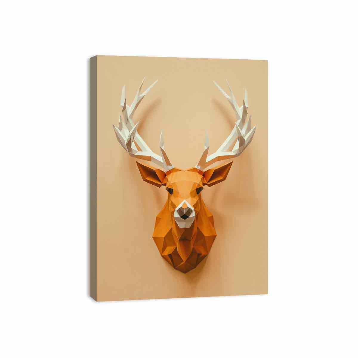 Geometric deer canvas art with antlers for modern entryway decor.