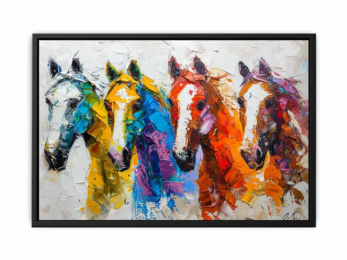 Colorful horse canvas art for bold modern living room wall decor.