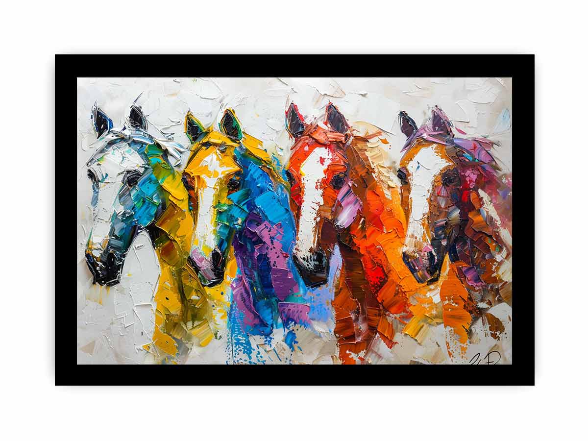 Colorful horse canvas art for bold modern living room wall decor.