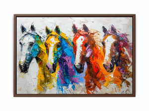 Colorful horse canvas art for bold modern living room wall decor.