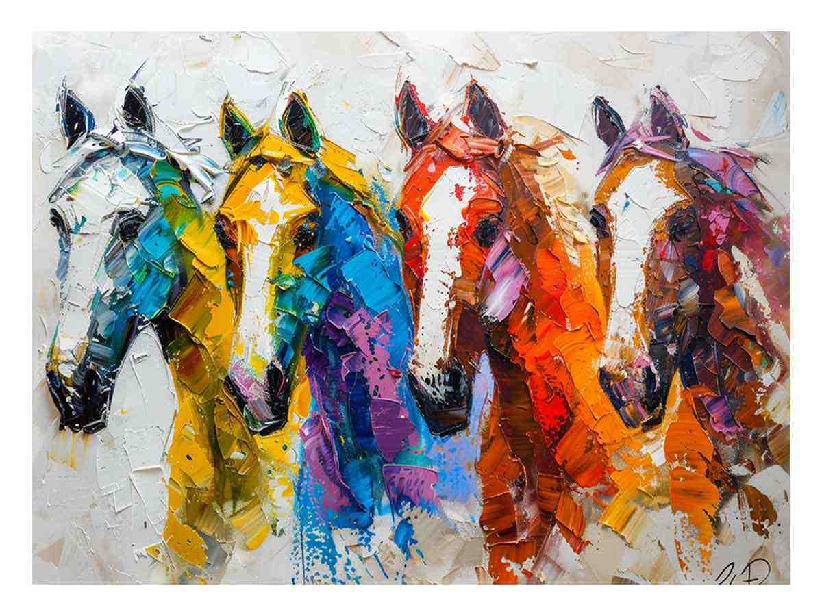 Colorful horse canvas art for bold modern living room wall decor.