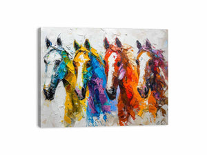 Colorful horse canvas art for bold modern living room wall decor.