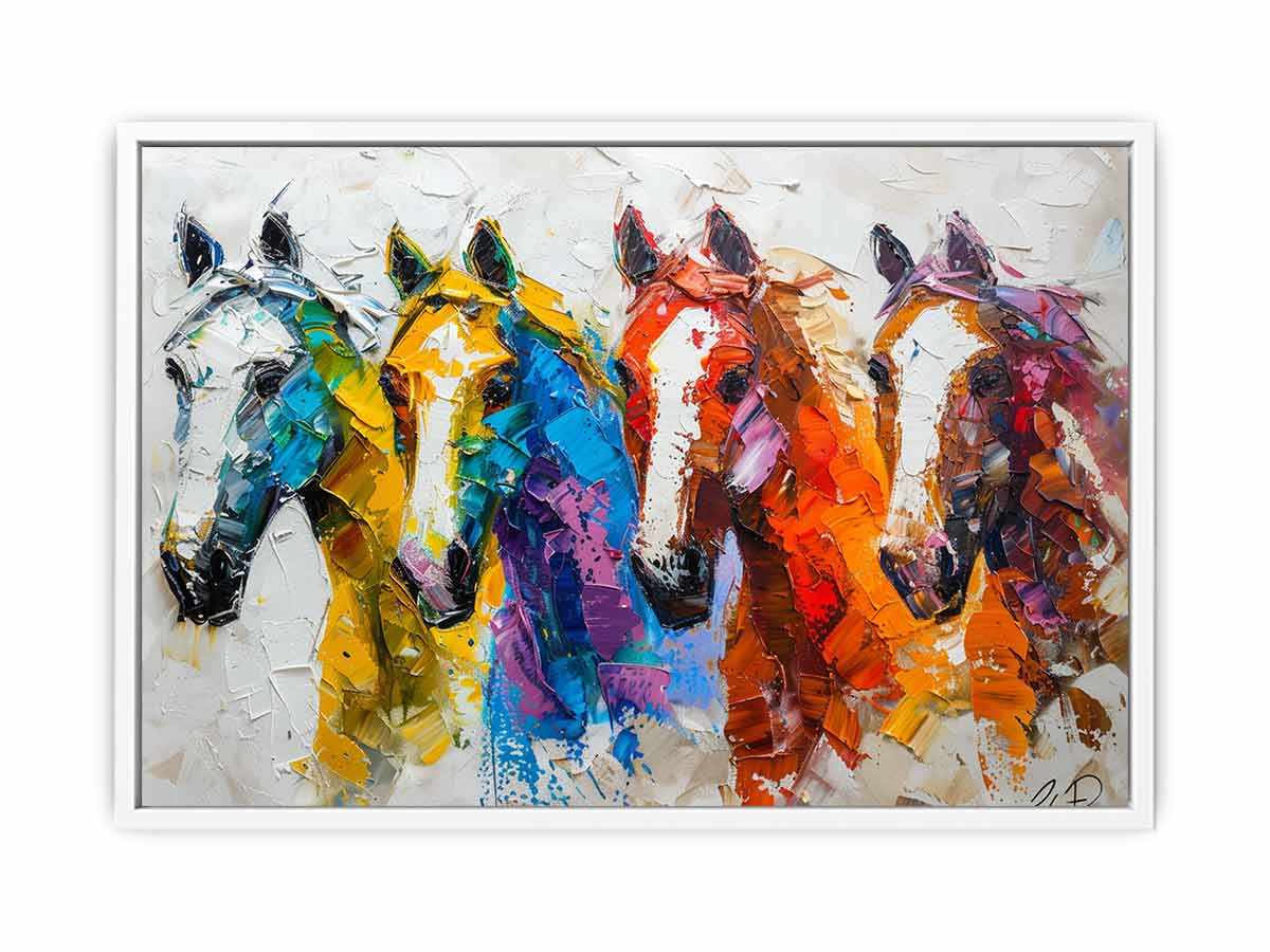 Colorful horse canvas art for bold modern living room wall decor.