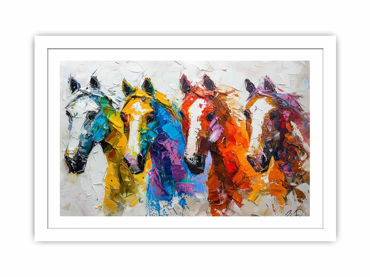 Colorful horse canvas art for bold modern living room wall decor.