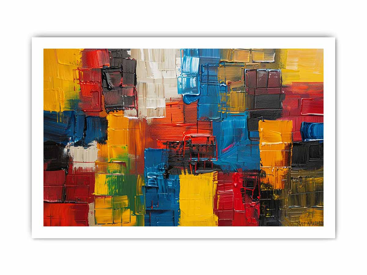 Bold abstract color block canvas art for modern loft wall decor.