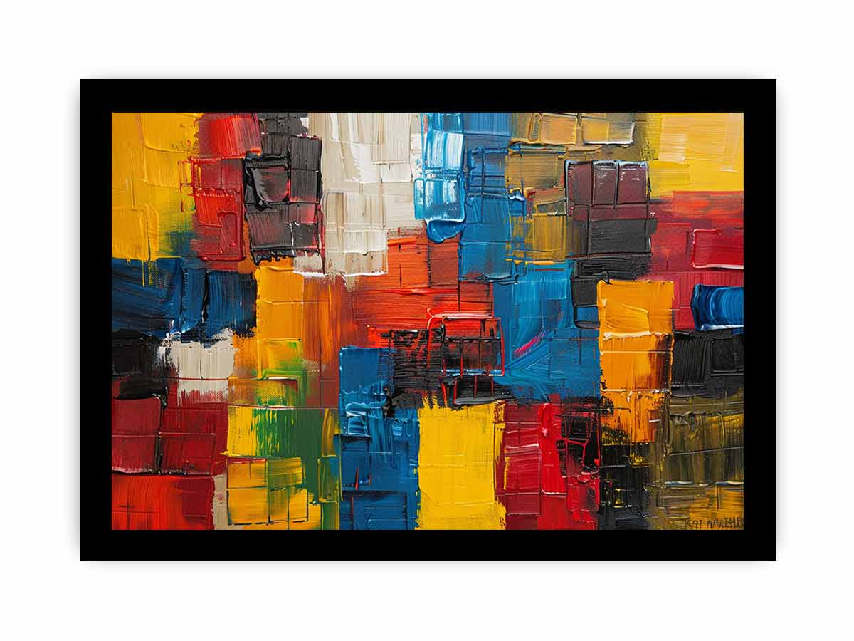 Bold abstract color block canvas art for modern loft wall decor.
