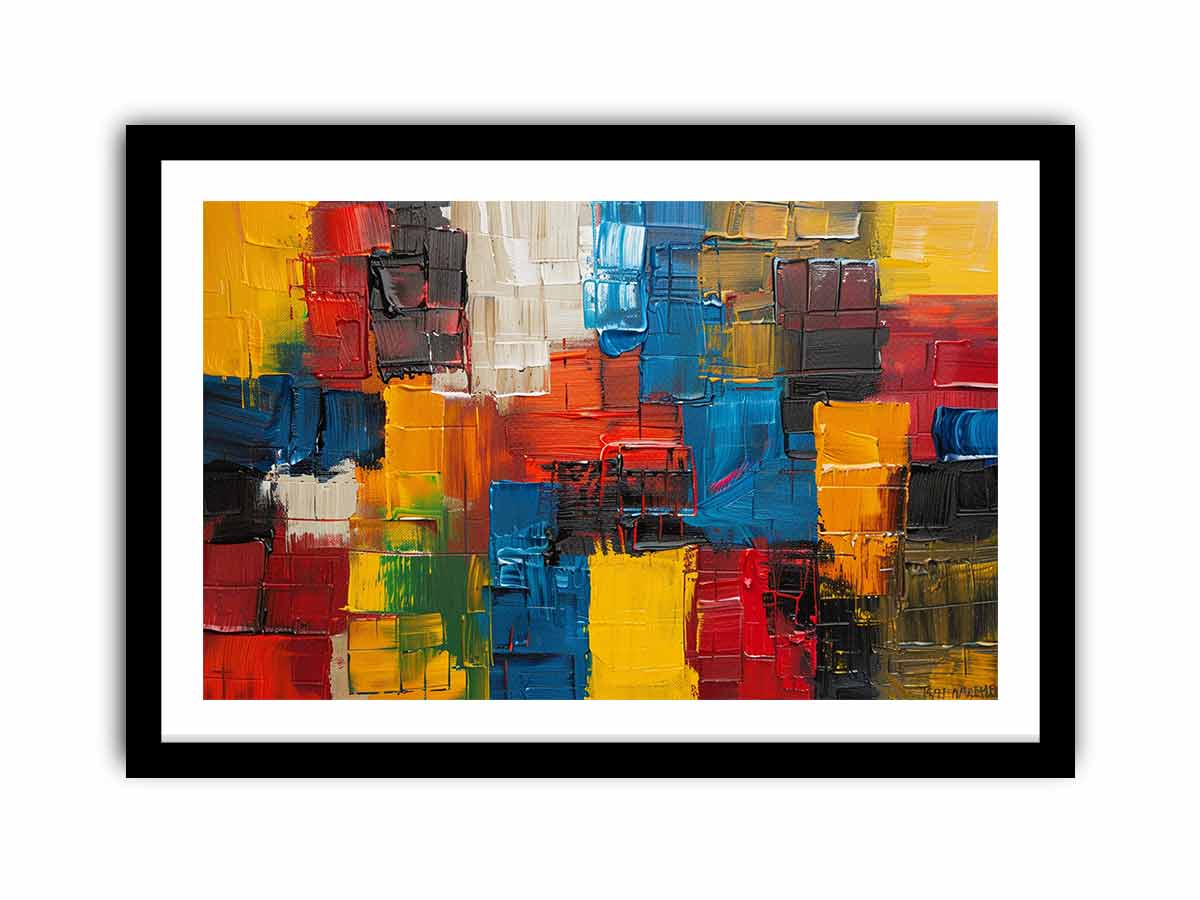 Bold abstract color block canvas art for modern loft wall decor.