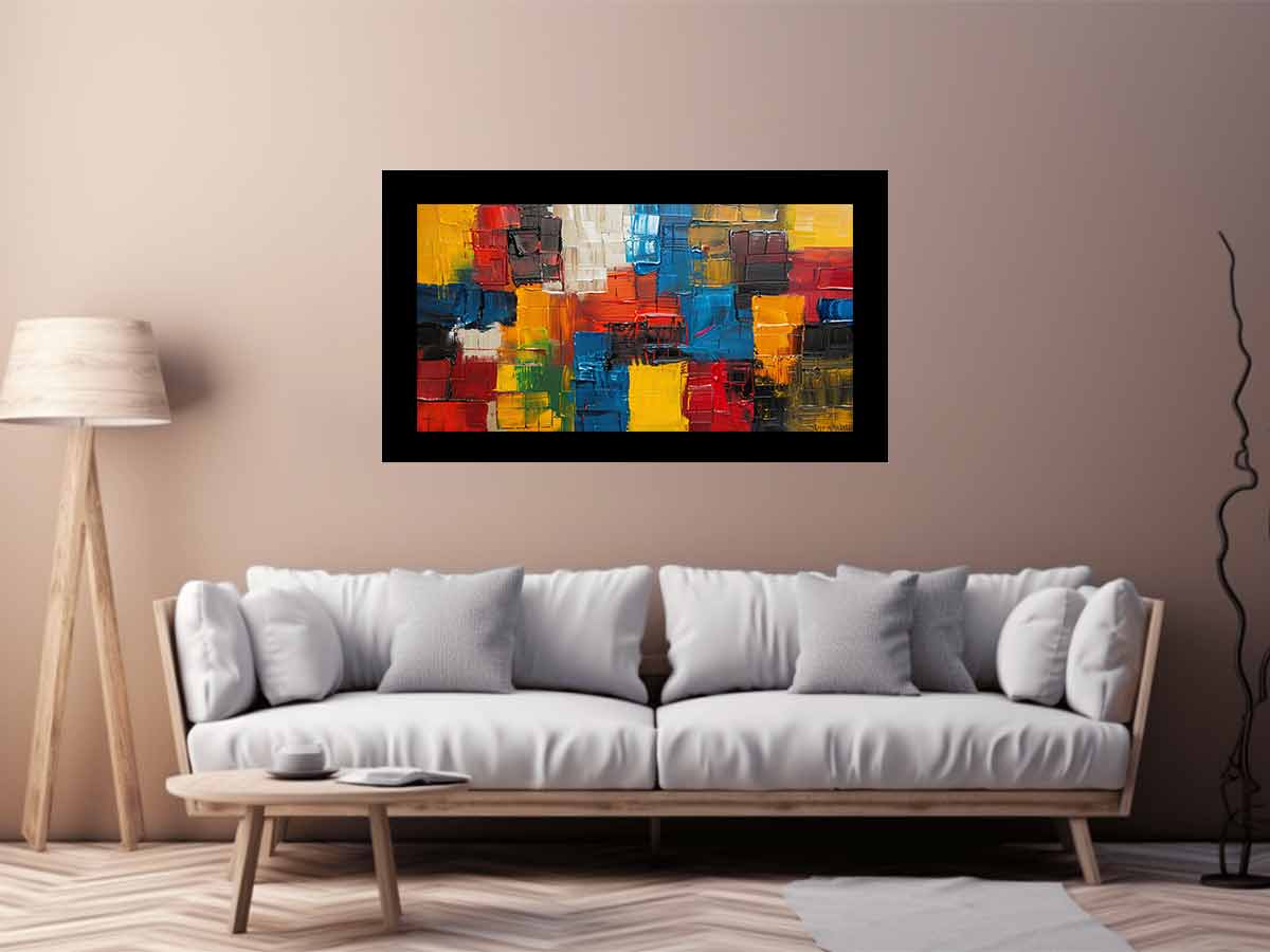 Bold abstract color block canvas art for modern loft wall decor.