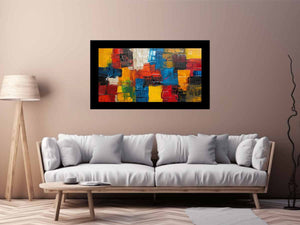 Bold abstract color block canvas art for modern loft wall decor.