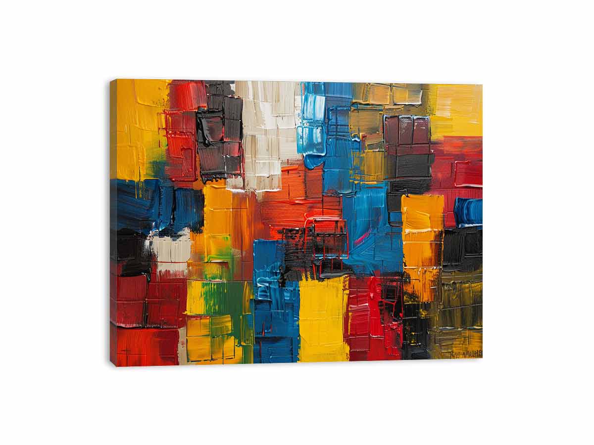 Bold abstract color block canvas art for modern loft wall decor.