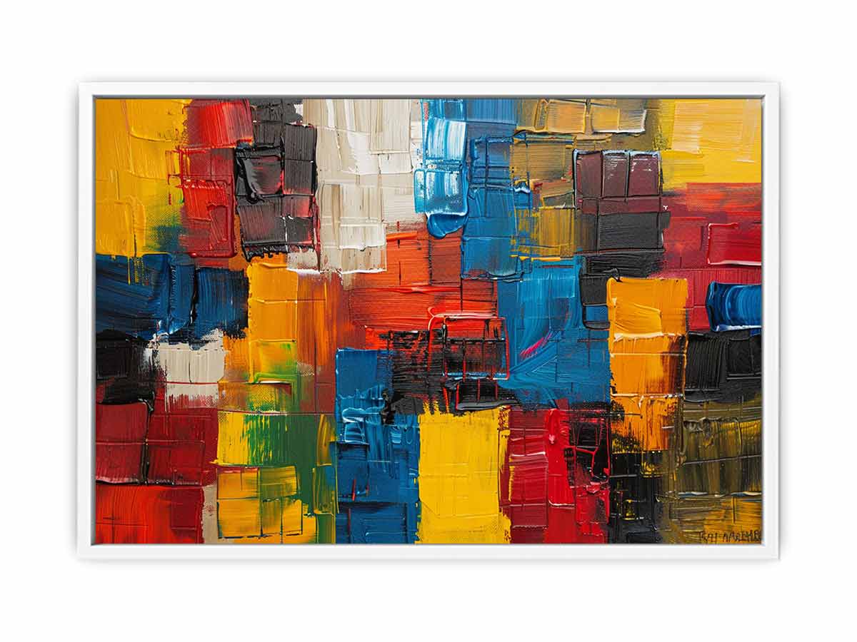 Bold abstract color block canvas art for modern loft wall decor.