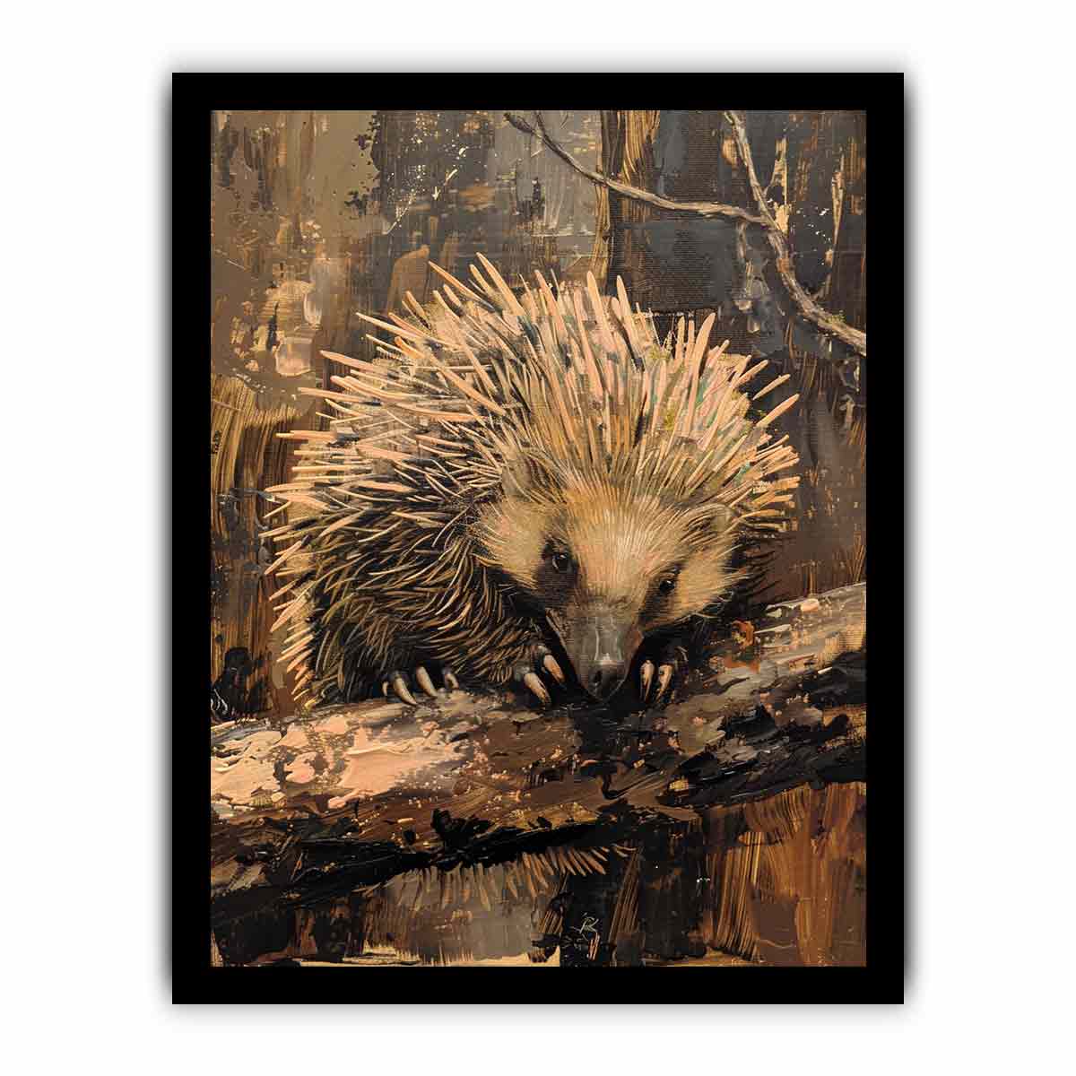 Woodland hedgehog canvas art for cozy rustic bedroom decor.