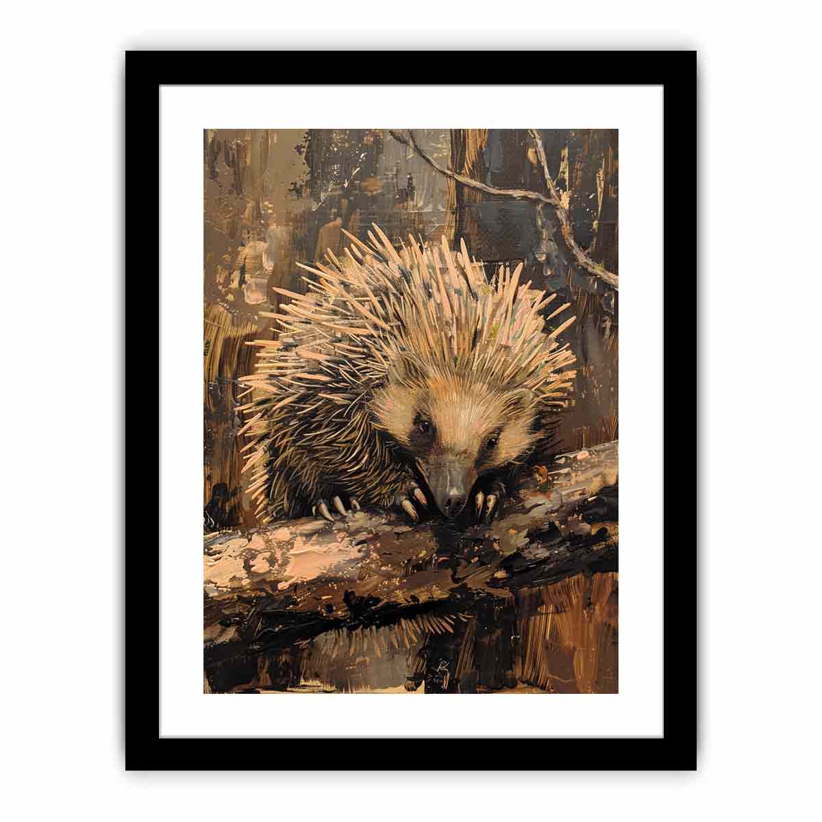 Woodland hedgehog canvas art for cozy rustic bedroom decor.