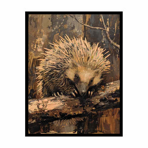 Woodland hedgehog canvas art for cozy rustic bedroom decor.
