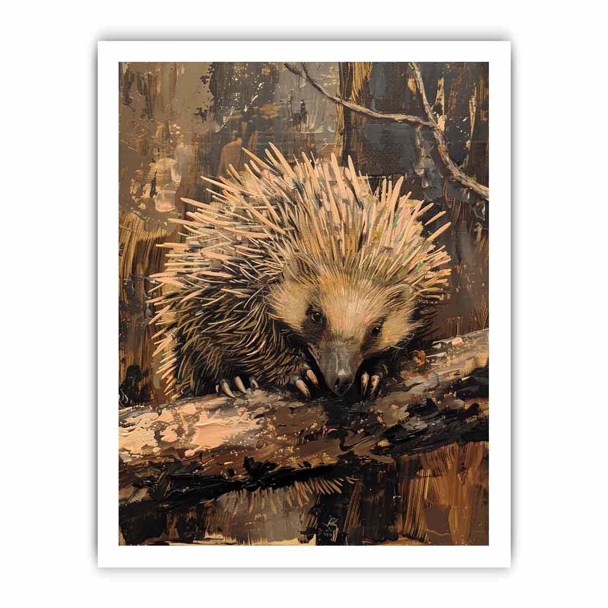 Woodland hedgehog canvas art for cozy rustic bedroom decor.