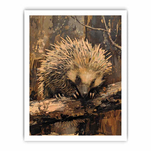 Woodland hedgehog canvas art for cozy rustic bedroom decor.