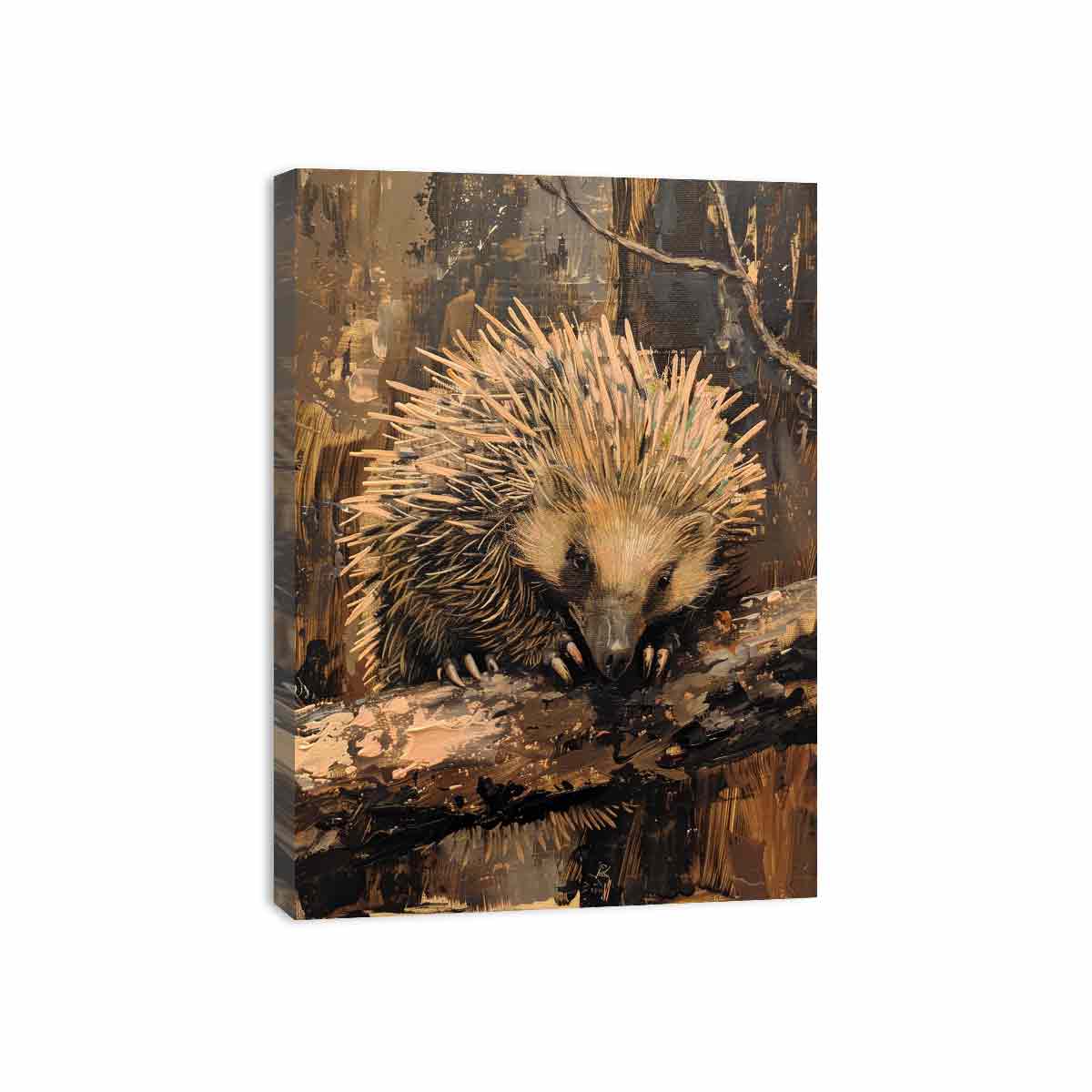 Woodland hedgehog canvas art for cozy rustic bedroom decor.
