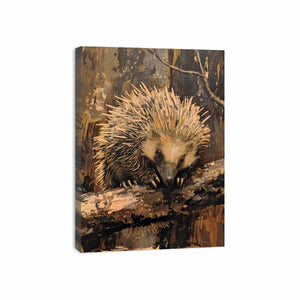 Woodland hedgehog canvas art for cozy rustic bedroom decor.