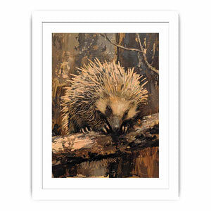 Woodland hedgehog canvas art for cozy rustic bedroom decor.
