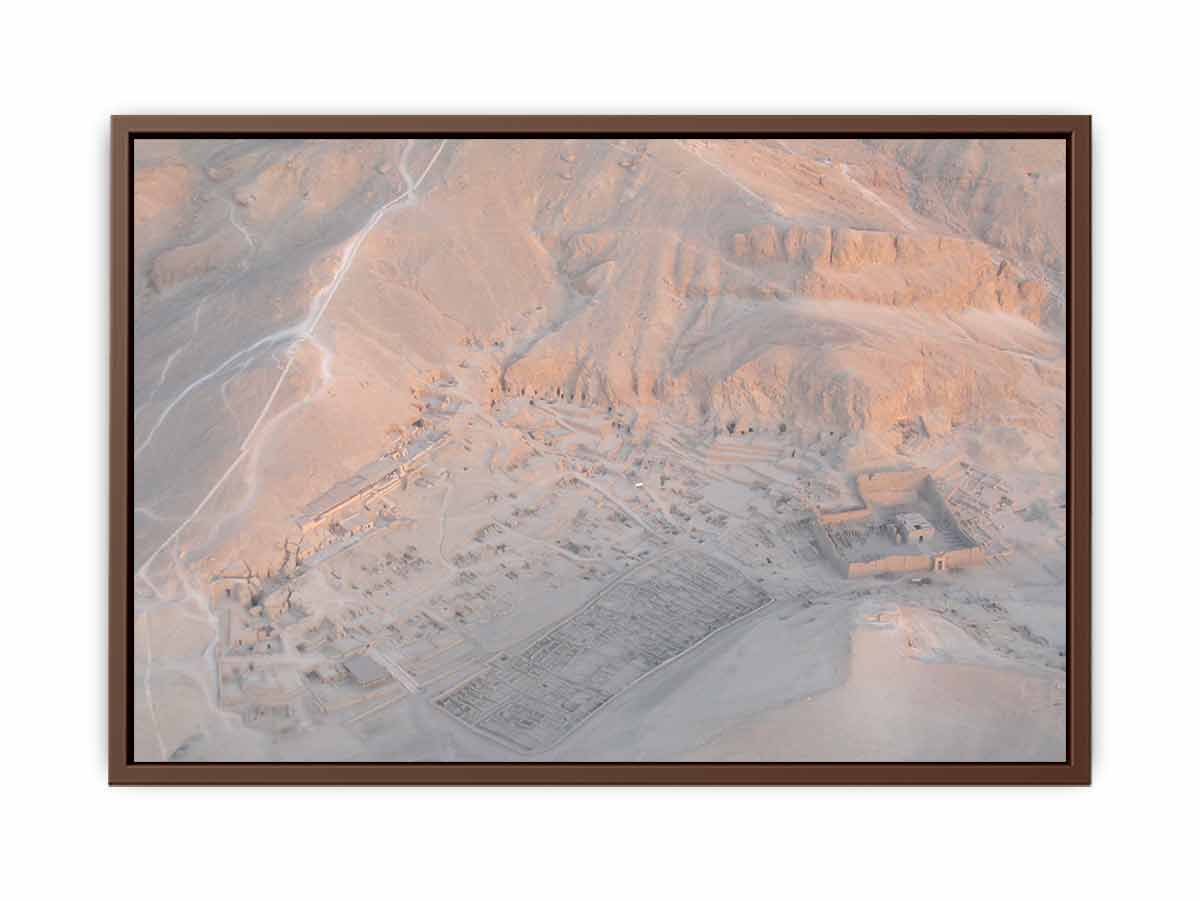 Aerial desert ruins canvas art for refined neutral office decor.