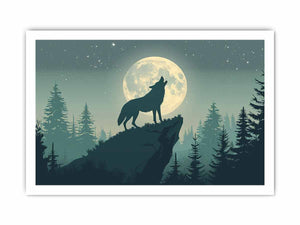Moonlit wolf silhouette canvas art for peaceful bedroom wall decor.