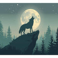 Moonlit wolf silhouette canvas art for peaceful bedroom wall decor.