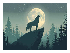 Moonlit wolf silhouette canvas art for peaceful bedroom wall decor.