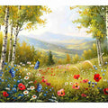 Wildflower meadow canvas art for bright cottage living room decor.