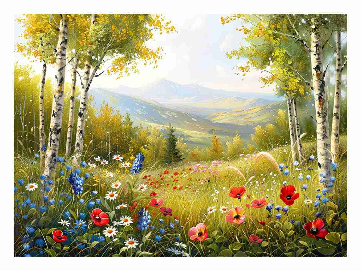 Wildflower meadow canvas art for bright cottage living room decor.