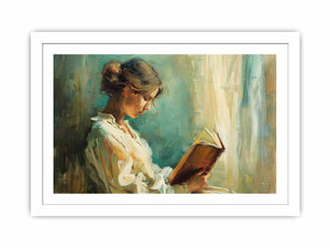 Woman reading canvas art for elegant bedroom or reading nook decor.