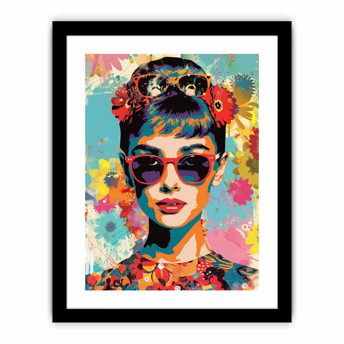 Retro pop art woman with sunglasses canvas for stylish bedroom decor.